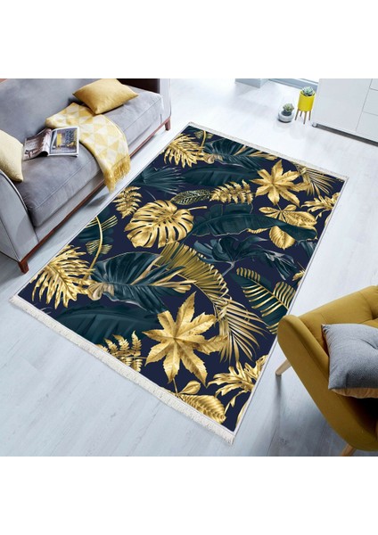 Bazaarforum Dekoratif Saçaklı Mermer Desen Yeni Model Pvc Deri Kaymaz Taban Dijital Baskı Halı 80X200CM CK-672