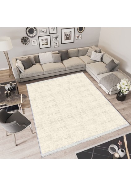 Bazaarforum Dekoratif Saçaklı Mermer Desen Yeni Model Pvc Deri Kaymaz Taban Dijital Baskı Halı 100X140 cm CK-682