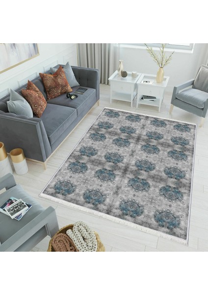 Bazaarforum Dekoratif Saçaklı Mermer Desen Yeni Model Pvc Deri Kaymaz Taban Dijital Baskı Halı 80X200CM CK-678