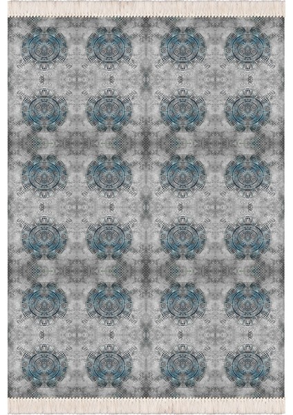 Bazaarforum Dekoratif Saçaklı Mermer Desen Yeni Model Pvc Deri Kaymaz Taban Dijital Baskı Halı 80X200CM CK-678