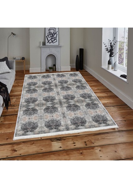 Bazaarforum Dekoratif Saçaklı Mermer Desen Yeni Model Pvc Deri Kaymaz Taban Dijital Baskı Halı 100X200 cm CK-679