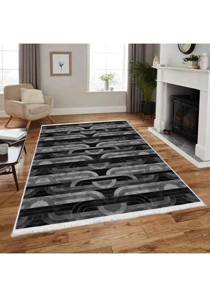 Bazaarforum Dekoratif Saçaklı Mermer Desen Yeni Model Pvc Deri Kaymaz Taban Dijital Baskı Halı 160X230CM CK-692