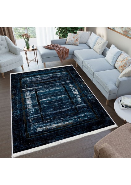 Bazaarforum Dekoratif Saçaklı Mermer Desen Yeni Model Pvc Deri Kaymaz Taban Dijital Baskı Halı 80X140CM CK-693