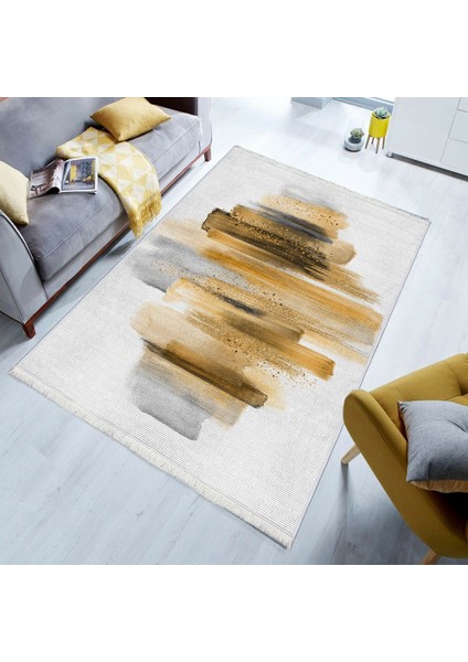 Bazaarforum Dekoratif Saçaklı Mermer Desen Yeni Model Pvc Deri Kaymaz Taban Dijital Baskı Halı 80X200CM CK-688