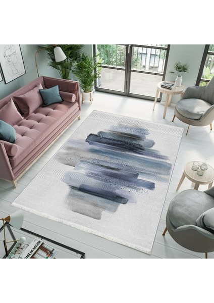 Bazaarforum Dekoratif Saçaklı Mermer Desen Yeni Model Pvc Deri Kaymaz Taban Dijital Baskı Halı 80X200CM CK-689