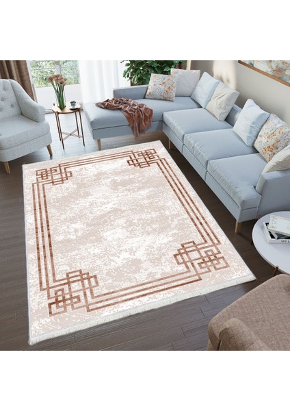 Bazaarforum Dekoratif Saçaklı Mermer Desen Yeni Model Pvc Deri Kaymaz Taban Dijital Baskı Halı 160X230CM CK-697