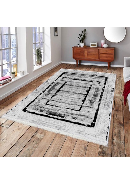Bazaarforum Dekoratif Saçaklı Mermer Desen Yeni Model Pvc Deri Kaymaz Taban Dijital Baskı Halı 80X140CM CK-695