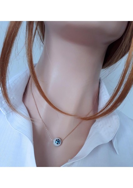 Rose Porselen Mavi Sırlı Kar Tanesi Küre Kolye modelleri