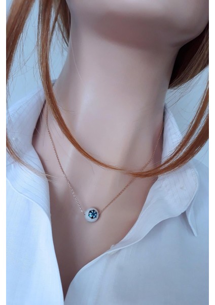 Rose Porselen Mavi Sırlı Kar Tanesi Küre Kolye fırsatları