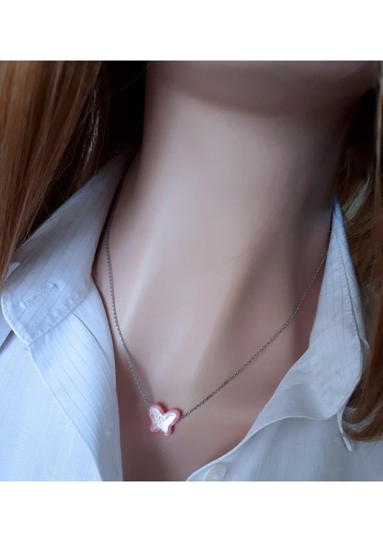 Pembe Kelebek Resin Taş Kolye