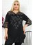 Kol ve Etek Ucu Dantelli Taş Işlemeli Yaka Taşlı Kısa Kollu Tunik 1