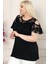 Omuz Dekolteli Katlı Kol ve Göğsü Dantelli Kısa Kol Dökümlü Tunik 2