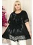 Etek ve Kol Ağzı Dantelli Flok Baskılı Gül Motifli Tunik 2