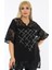 Önü Taş Baskılı Dantel Detaylı V Yaka Kısa Kol Yırtmaçlı Tunik 1