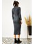 Siyah Kadın Antrasit Şardonlu Likralı Pamuklu Kaşkorse Triko Uzun Elbise - GİY00013