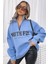Mad Girls Indigo Fermuar Detaylı Sweatshirt MG1246 1