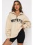 Mad Girls Bej Fermuar Detaylı Sweatshirt MG1246 4