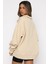 Kadın Bej Kapüşonlu Sweatshirt Grafik Desenli Fermuar Detaylı Rahat Kesim 3