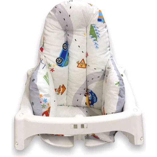 Bebek Özel Bebek Çocuk Mama Sandalyesi Minderi Arabalı ve Gri Yıldızlı