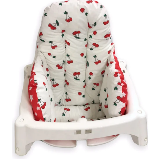 Bebek Özel Bebek Çocuk Mama Sandalyesi Minderi Kiraz ve Kırmızı Yıldızlı