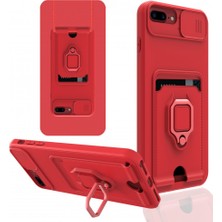 MobaxAksesuar Newface iPhone 6 Plus 6s Plus Kılıf Kartlıklı Magnetli Lens Kapatmalı Kırmızı