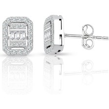 Lilarote 0.55 Ct. Baget Pırlanta Kare Tektaş Küpe