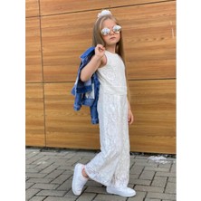Quzucuk Kids Kız Çocuk Püskül Ceketli Beyaz Tulum Takımı