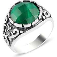 Altın Sepeti Gümüş Yeşil Taşlı Erkek Yüzük