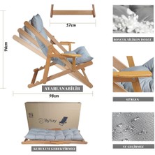 Bysay Ahşap Katlanabilir Taşınır Puf Minderli Kollu Şezlong. Plaj, Bahçe, Teras, Balkon Için 3 Lü Set (Gri)