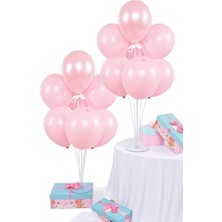 Bal10 Dünyası 2'li Balonlu Stand Set 14 Adet Pembe Balon