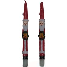 Pandoli Yılbaşı Noel Baba Figürlü 25 cm Kırmızı Renk 2 Adet Şamdan Mumu