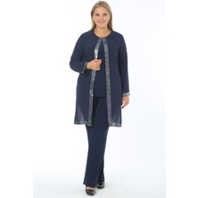 Ladies First Ladıes Fırst Büyük Beden 3552 Lacivert Ceket+Bluz+Pantolon Üçlü Takım