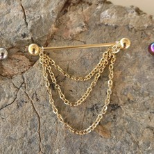 Bylin Cerrahi Çelik Zincirli Gold Köprü Piercing-Bar Uzunluğu 38mm-1 adet
