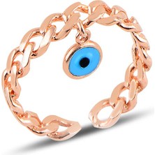 Söğütlü Silver Gümüş Rose, Nazarlı Alttan Ayarlamalı Zincir Yüzük