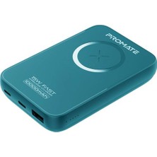 Promate Powermag-10+ Mavi - Powerbank 10000 Mah Kablosuz Şarj Aleti 22.5 W Hızlı Şarj