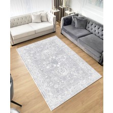 STY Home Gri Kaymaz Tabanlı Dijital Baskı Halı Makinede Yıkanabilir Antialerjik Halı Yolluk