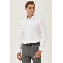ALTINYILDIZ CLASSICS Erkek Beyaz Ütü Gerektirmeyen Non-iron Slim Fit Dar Kesim %100 Pamuk Armürlü Gömlek