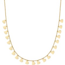 Bilezikci Sıralı Kalpler Top Zincirli Altın Kolye