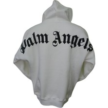 Palm Angels Erkek Krem Rengi Kapüşonlu Owersize Salaş Üç Iplik Sweat Shirt Esk-Plma