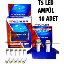 Gürler Oto Aksesuar 10 Adet Gösterge Ampül T5 LED Beyaz Renk Topito Kadran LED 12V 5W