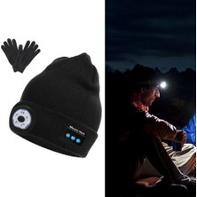 Strade Store Bluetooth LED Beanie Şapka Şarj Edilebilir El-Serbest Far Mic Hoparlör Şapkalar Siyah Eldivenli  (Yurt Dışından)