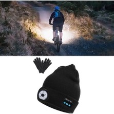 Strade Store Bluetooth LED Beanie Şapka Şarj Edilebilir El-Serbest Far Mic Hoparlör Şapkalar Siyah Eldivenli  (Yurt Dışından)