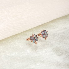 Ravza Gümüş 925 Ayar Gümüş Mistik Topaz Taşlı Yonca Küpe