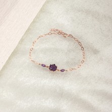 Ravza Gümüş 925 Ayar Gümüş Ametist Lotus Bileklik 