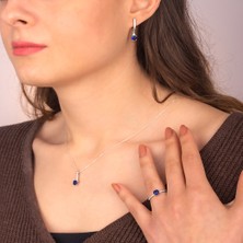 Ravza Gümüş 925 Ayar Gümüş Yuvarlak Safir Taşlı Takı Seti 