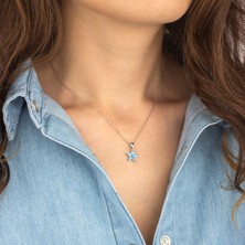 Ravza Gümüş 925 Ayar Gümüş Aquamarine Taşlı Nergis Çiçeği Kolye 