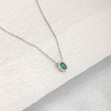 Ravza Gümüş 925 Ayar Gümüş Zümrüt Taşlı Kolye 