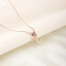 Ravza Gümüş 925 Ayar Gümüş Mistik Topaz Taşlı Kedi Kolye