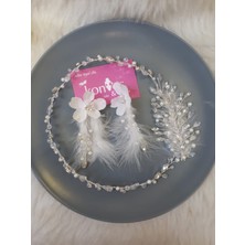 Kontes Gelin Tacı Saç Aksesuarı ve Küpe