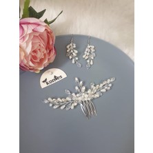 Kontes Gelin Tacı Saç Aksesuarı ve Küpe